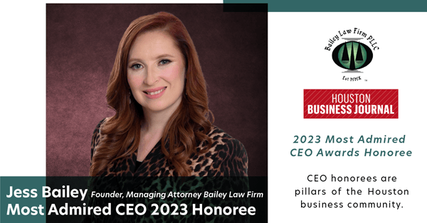 Jess Bailey, Managing Attorney at Bailey Law Firm, guiding business leaders in The Woodlands on corporate law, business, entity formation, entrepreneurship, contracts, finance, mergers, acquisitions, corporate governance, banking, finance, M&A strategies, and risk management to ensure compliance and no lawsuit issues.