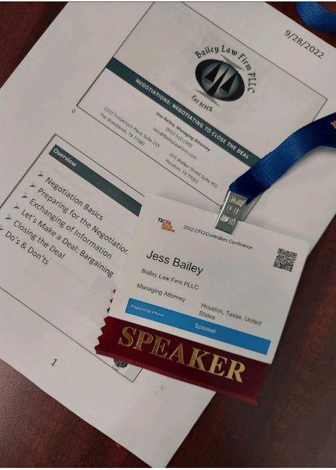Jess Bailey, Managing Attorney at Bailey Law Firm, guiding business leaders in The Woodlands on corporate law, business, entity formation, entrepreneurship, contracts, finance, mergers, acquisitions, corporate governance, banking, finance, M&A strategies, and risk management to ensure compliance and no lawsuit issues.